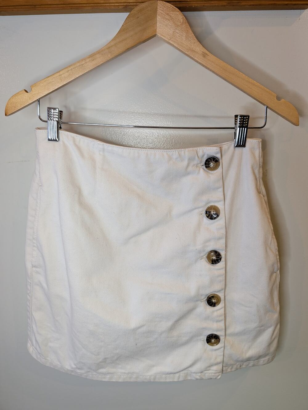 Topshop Moto White Denim Mini Skirt Button Side US 6 UK 10 Y2K Indie Retro